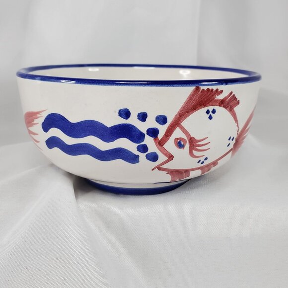 VTG Solimene Vietri Italian Ceramic Fish Bowl Hand painted Nautical Decor RARE - Picture 7 of 9